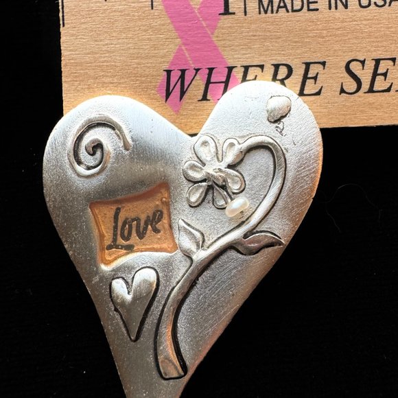 VTG 1960s BOHO VIBE HEART SHAPE MATTE SILVER TONE LAPEL HAT FASHION PIN BROACH - Picture 3 of 5